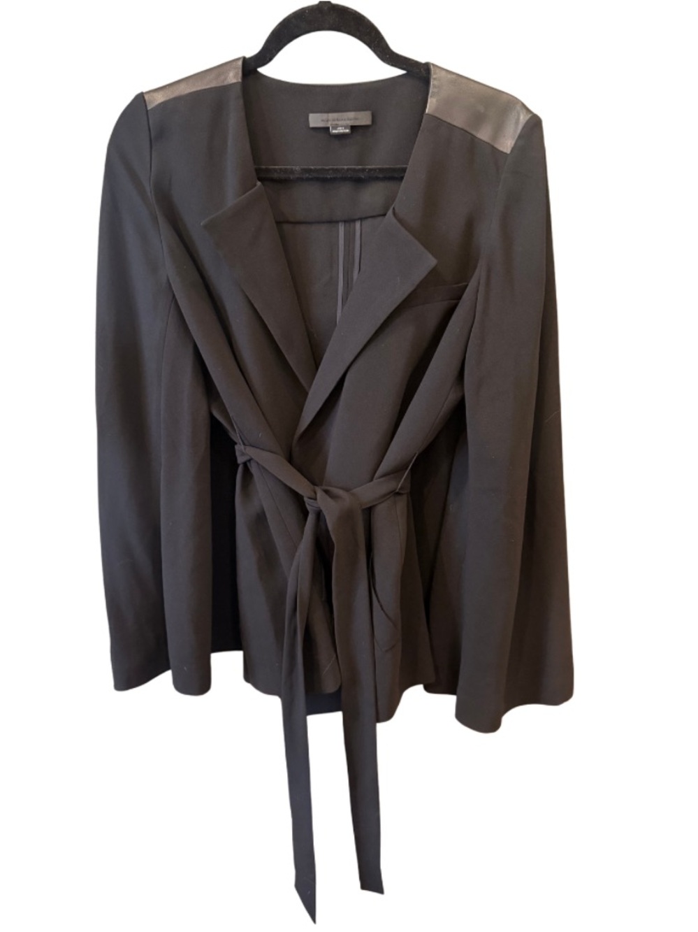 Alexander Wang Black Belted Wrap Blazer Jacket Lambskin Leather Silk Lined